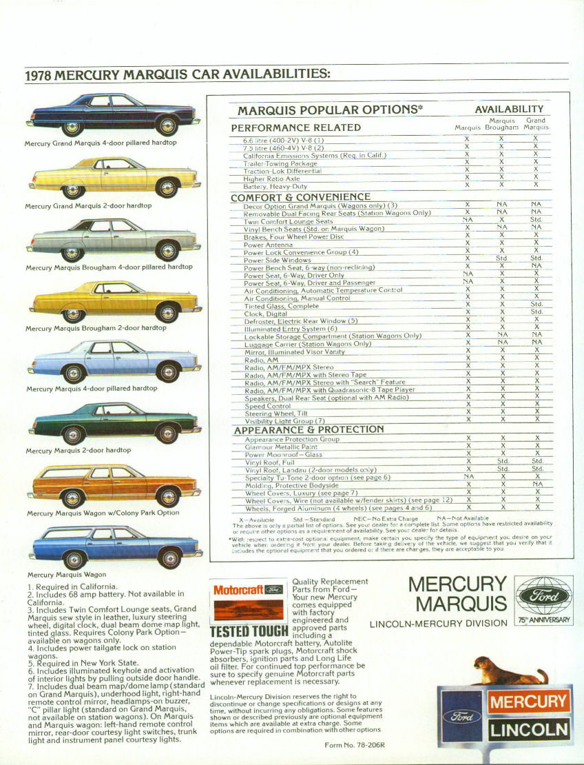 1978 Mercury Marquis Brochure Page 2